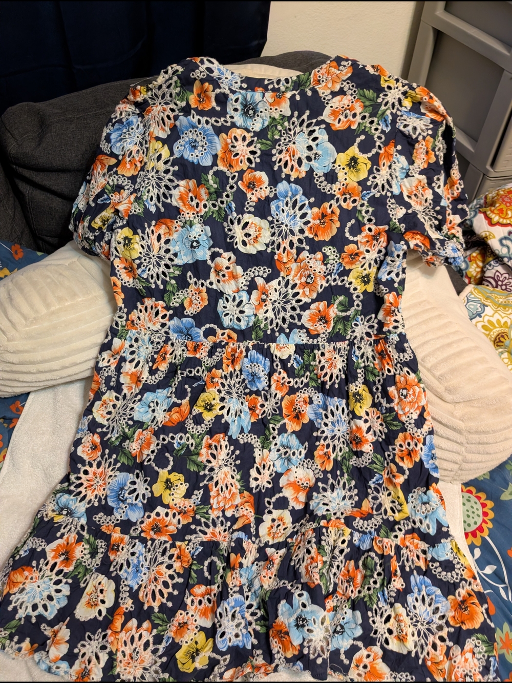 Voy Navy Floral Eyelet Tiered Dress - Picture 3 of 8